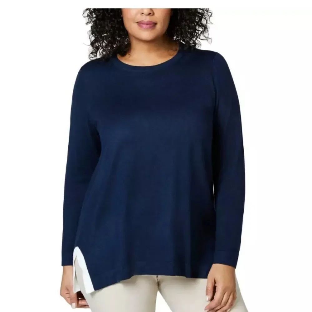 Charter Gorgeous Club Plus1X Navy blue Knit Split Hem Sweater Top New with Tags